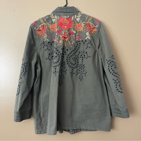 Johnny Was Workshop Violette Eyelet Embroidered Military Jacket size XL - Picture 11 of 13